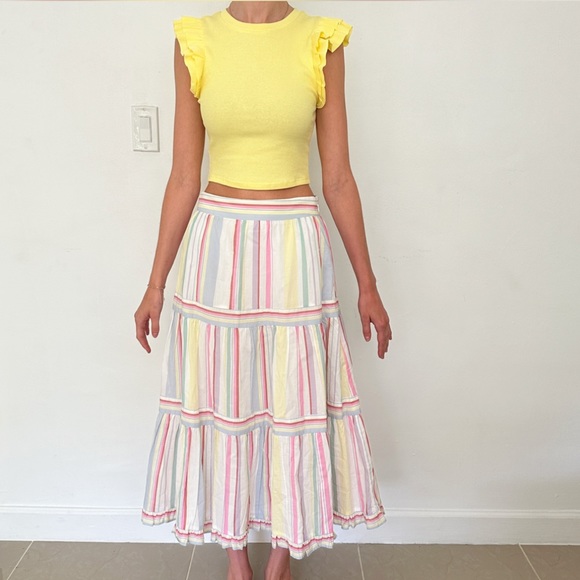 Chelsea & Violet Dresses & Skirts - Pastel Striped Tiered Midi Skirt 100% Cotton Size S